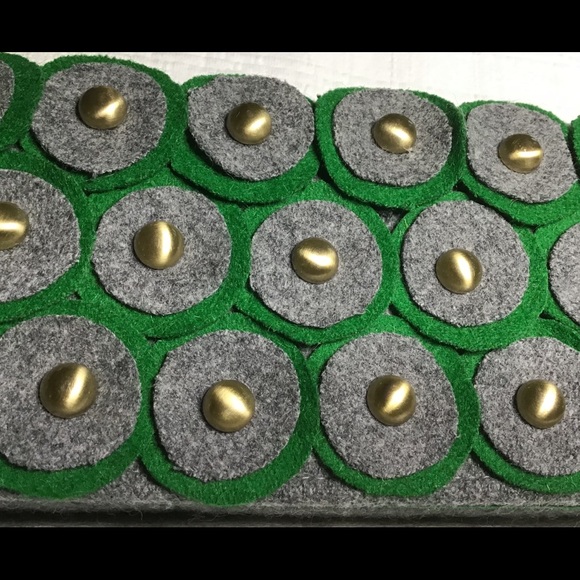 Woman’s Clutch Gray Green Wool Brass Accents - Picture 2 of 6